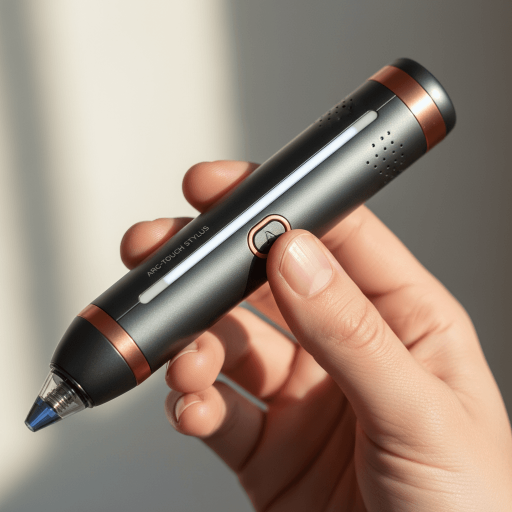 Close-up of premium smart gadget or accessory held in hand, highlighting quality materials and innovative design details